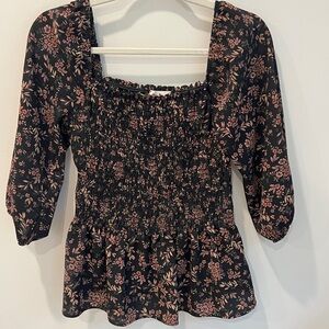 Everly Pink Puff Sleeve Smocked Peplum Blouse